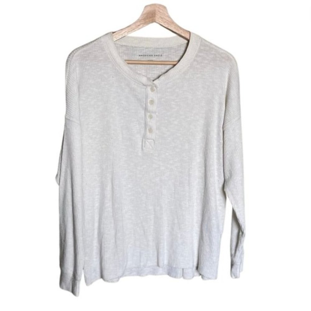 AMERICAN Eagle Outfitters cream ribbed long sleeve henley top size medium